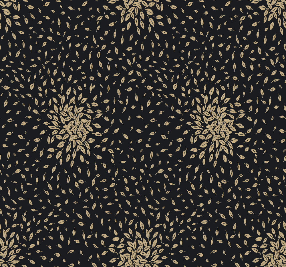 Petite Leaves Black & Gold Wallpaper by Antonina Vella Antonina Vella Modern Metals Second Edition Covers about 60.5 square feet 27-in by 26.9-ft long roll Unpasted 25.2 - Fabric Carolina -