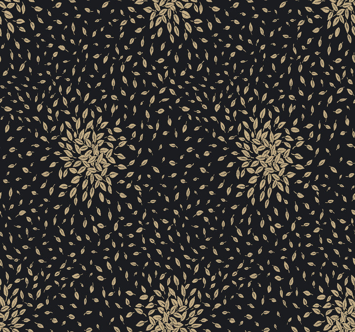 Petite Leaves Black & Gold Wallpaper by Antonina Vella Antonina Vella Modern Metals Second Edition Covers about 60.5 square feet 27-in by 26.9-ft long roll Unpasted 25.2 - Fabric Carolina -
