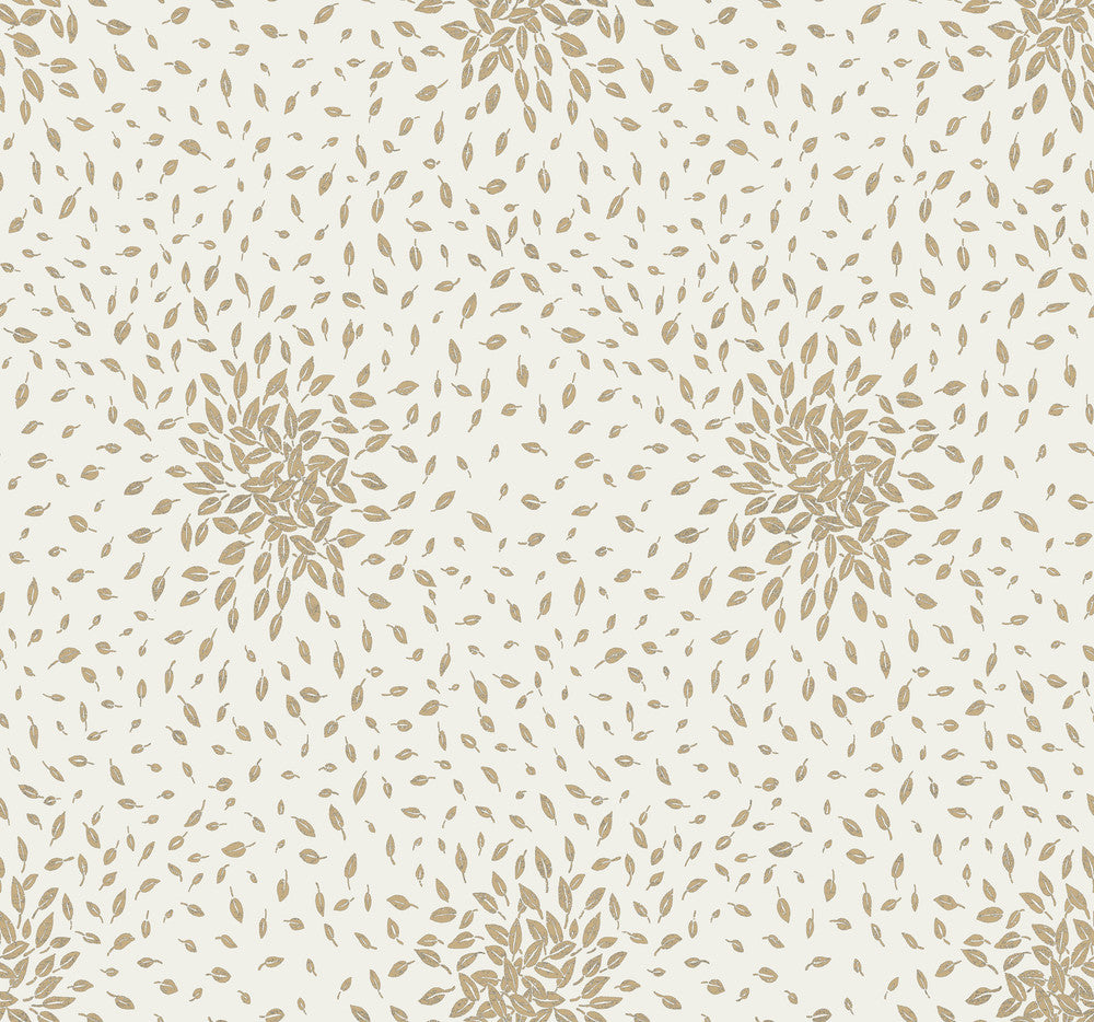 Petite Leaves Cream & Gold Wallpaper by Antonina Vella Antonina Vella Modern Metals Second Edition Covers about 60.5 square feet 27-in by 26.9-ft long roll Unpasted 25.2 - Fabric Carolina -
