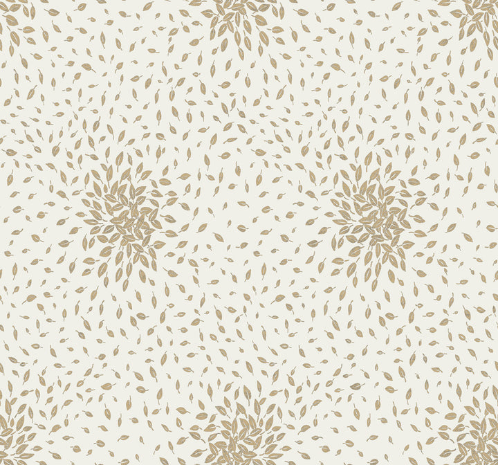 Petite Leaves Cream & Gold Wallpaper by Antonina Vella Antonina Vella Modern Metals Second Edition Covers about 60.5 square feet 27-in by 26.9-ft long roll Unpasted 25.2 - Fabric Carolina -