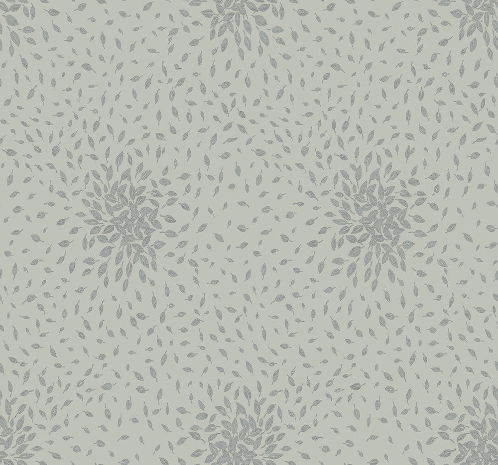 Petite Leaves Eucalyptus & Silver Wallpaper by Antonina Vella Antonina Vella Modern Metals Second Edition Covers about 60.5 square feet 27-in by 26.9-ft long roll Unpasted 25.2 - Fabric Carolina -