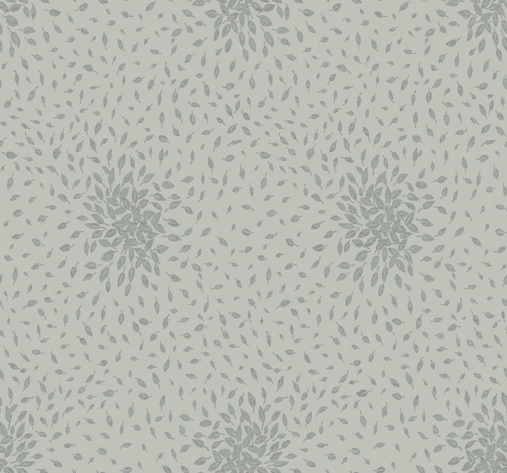 Petite Leaves Eucalyptus & Silver Wallpaper by Antonina Vella Antonina Vella Modern Metals Second Edition Covers about 60.5 square feet 27-in by 26.9-ft long roll Unpasted 25.2 - Fabric Carolina -