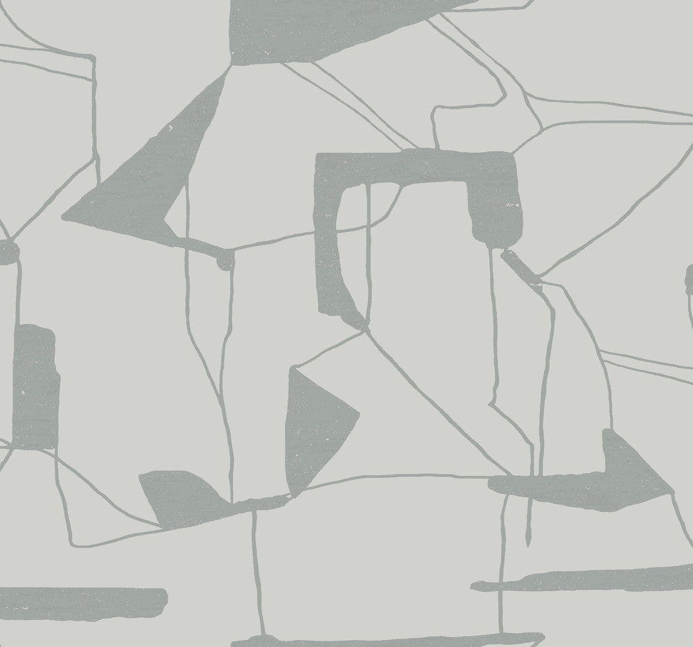 Abstract Geo Fog & Silver Wallpaper by Antonina Vella Antonina Vella Modern Metals Second Edition Covers about 60.5 square feet 27-in by 26.9-ft long roll Unpasted 25.2 - Fabric Carolina -