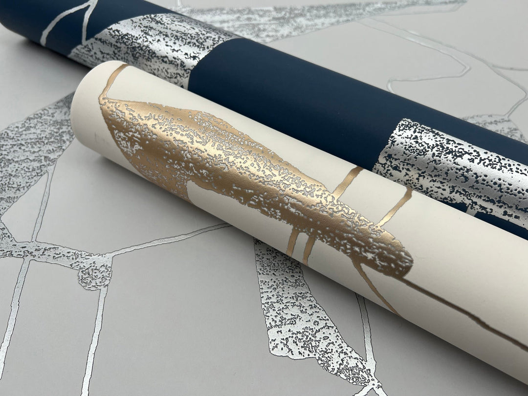 Abstract Geo Cream & Gold Wallpaper by Antonina Vella Designer