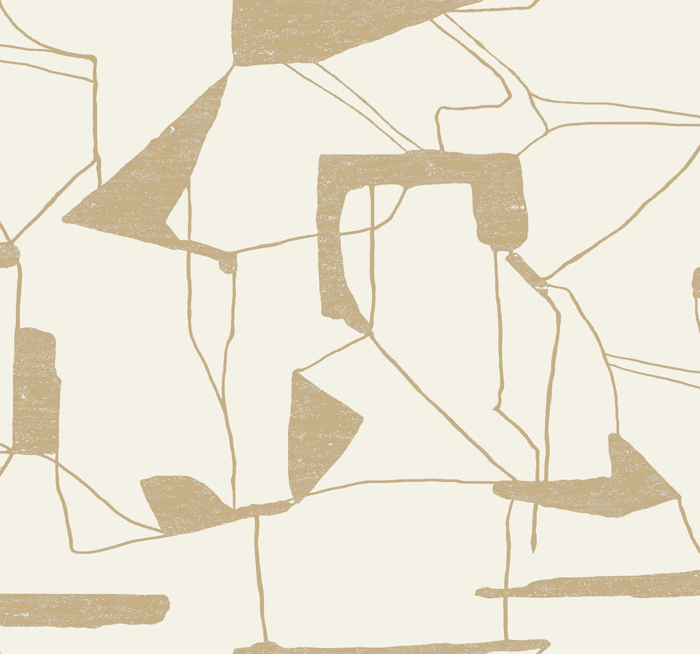 Abstract Geo Cream & Gold Wallpaper by Antonina Vella Antonina Vella Modern Metals Second Edition Covers about 60.5 square feet 27-in by 26.9-ft long roll Unpasted 25.2 - Fabric Carolina -