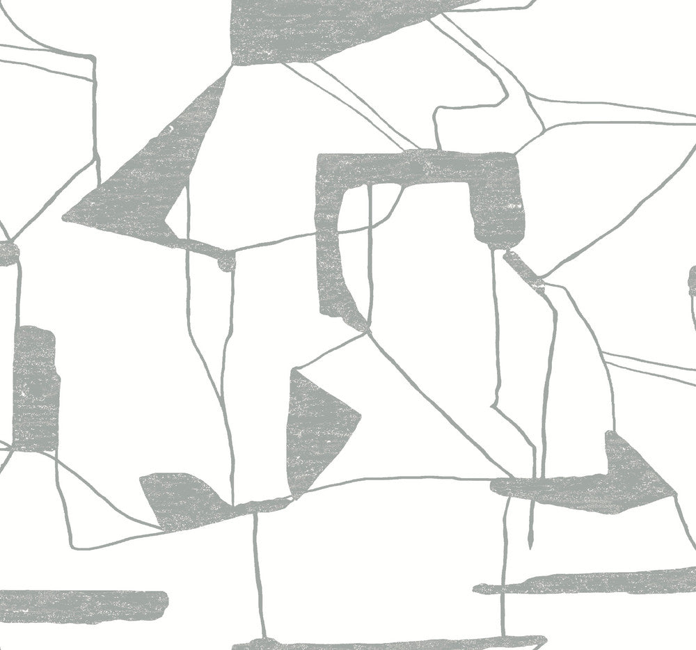 Abstract Geo White & Silver Wallpaper by Antonina Vella Antonina Vella Modern Metals Second Edition Covers about 60.5 square feet 27-in by 26.9-ft long roll Unpasted 25.2 - Fabric Carolina -