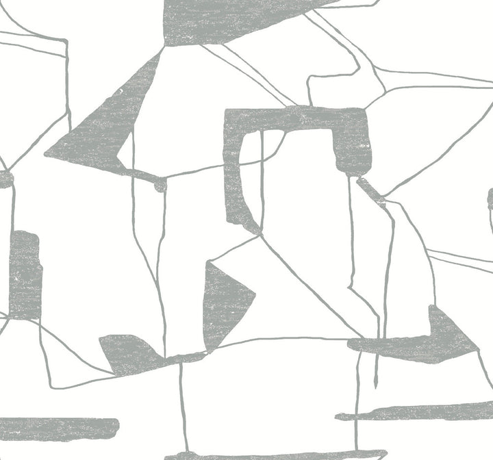 Abstract Geo White & Silver Wallpaper by Antonina Vella Antonina Vella Modern Metals Second Edition Covers about 60.5 square feet 27-in by 26.9-ft long roll Unpasted 25.2 - Fabric Carolina -