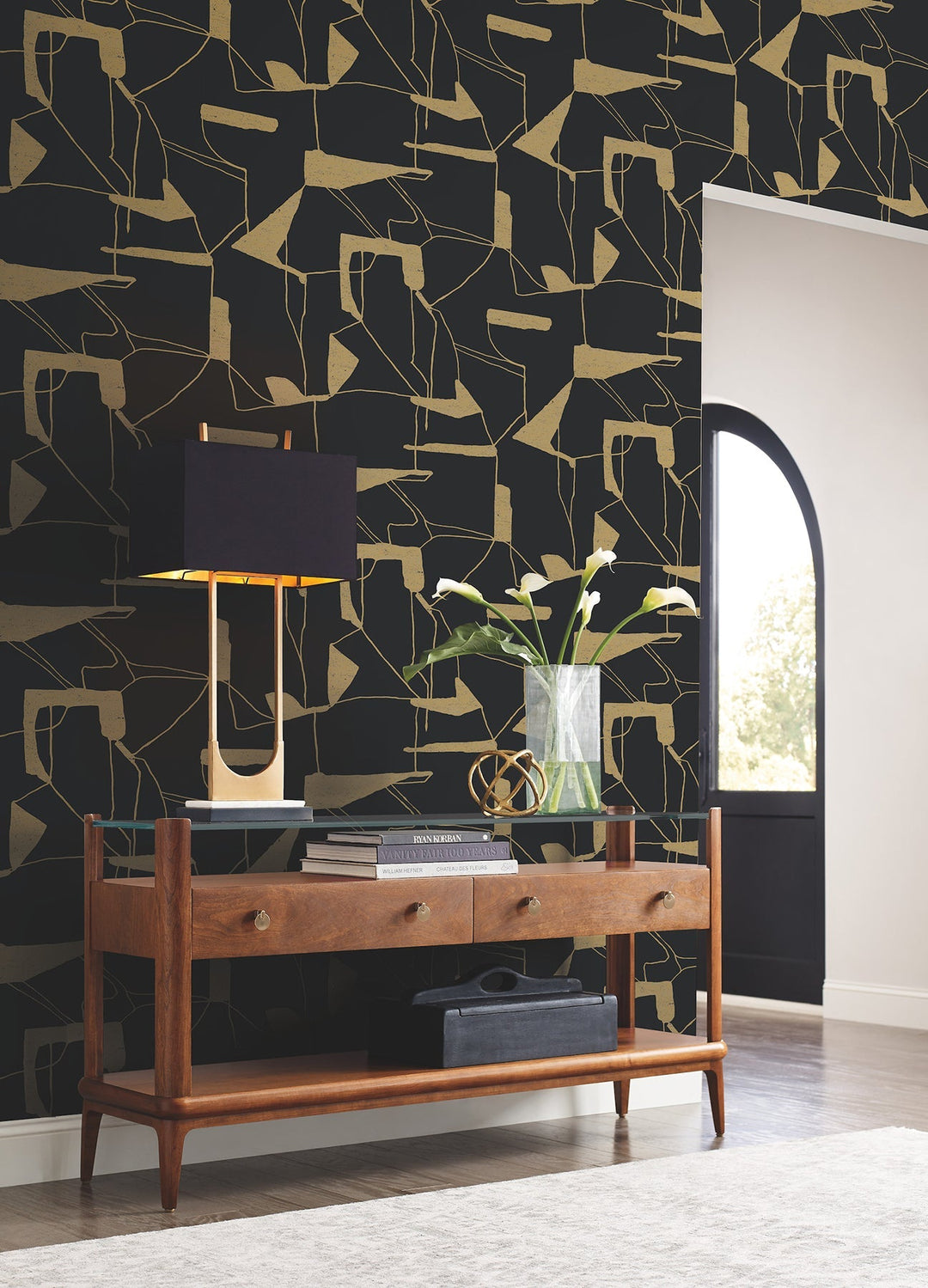 Abstract Geo Black & Gold Wallpaper by Antonina Vella Designer
