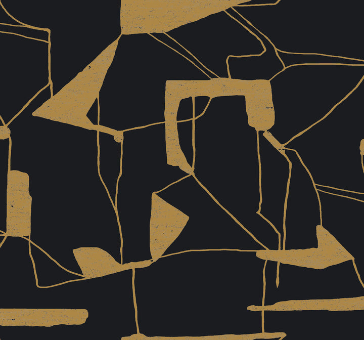 Abstract Geo Black & Gold Wallpaper by Antonina Vella Antonina Vella Modern Metals Second Edition Covers about 60.5 square feet 27-in by 26.9-ft long roll Unpasted 25.2 - Fabric Carolina -
