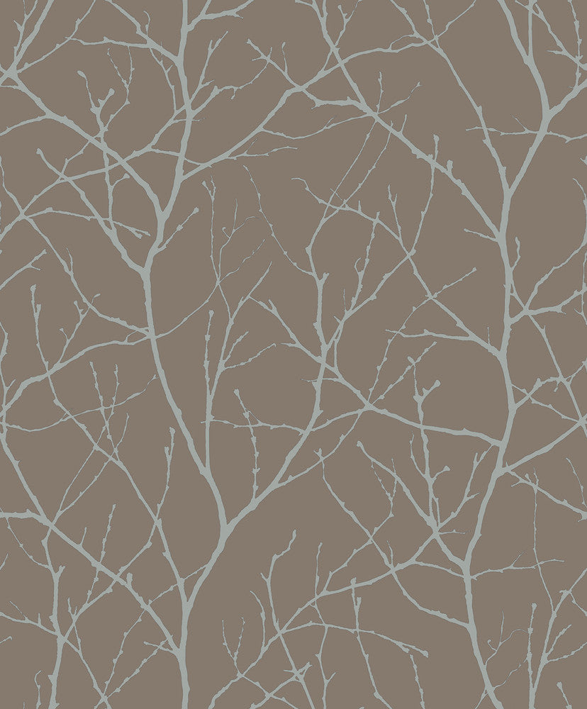 Trees Silhouette Mocha & Silver Wallpaper by Antonina Vella Antonina Vella Modern Metals Second Edition Covers about 57.2 square feet 20.8-in by 33-ft long roll Unpasted 25.2 - Fabric Carolina -