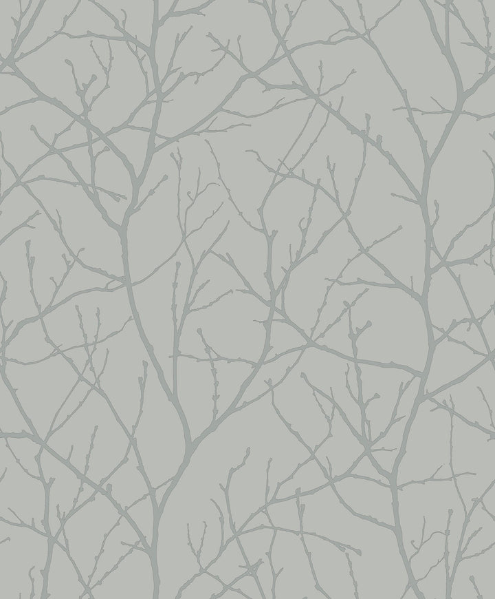 Trees Silhouette Smokey Blue & Silver Wallpaper by Antonina Vella Designer