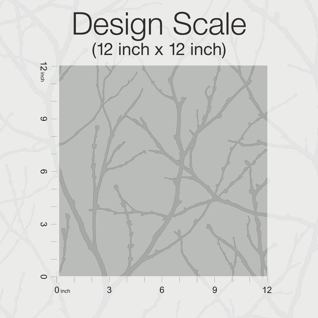 Trees Silhouette Smokey Blue & Silver Wallpaper by Antonina Vella Designer