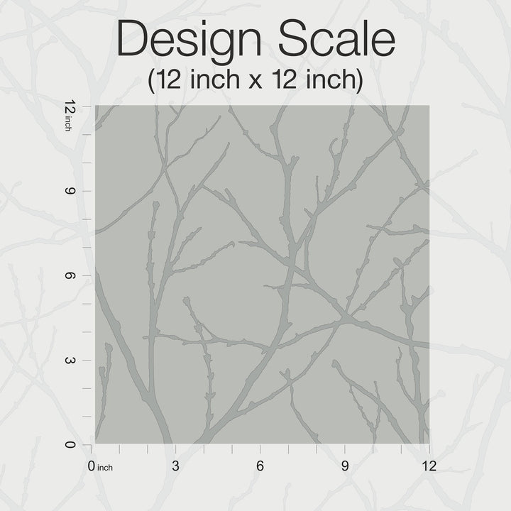 Trees Silhouette Smokey Blue & Silver Wallpaper by Antonina Vella Designer
