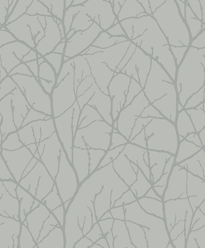 Trees Silhouette Smokey Blue & Silver Wallpaper by Antonina Vella Antonina Vella Modern Metals Second Edition Covers about 57.2 square feet 20.8-in by 33-ft long roll Unpasted 25.2 - Fabric Carolina -