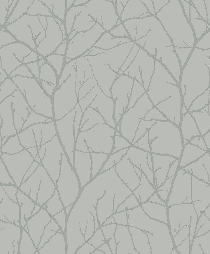 Trees Silhouette Smokey Blue & Silver Wallpaper by Antonina Vella Antonina Vella Modern Metals Second Edition Covers about 57.2 square feet 20.8-in by 33-ft long roll Unpasted 25.2 - Fabric Carolina -