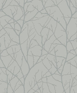 Trees Silhouette Smokey Blue & Silver Wallpaper by Antonina Vella