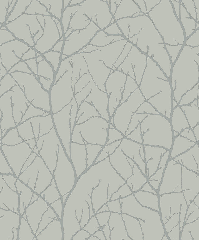 Trees Silhouette Eucalyptus & Silver Wallpaper by Antonina Vella Antonina Vella Modern Metals Second Edition Covers about 57.2 square feet 20.8-in by 33-ft long roll Unpasted 25.2 - Fabric Carolina -