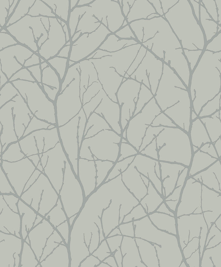 Trees Silhouette Eucalyptus & Silver Wallpaper by Antonina Vella Antonina Vella Modern Metals Second Edition Covers about 57.2 square feet 20.8-in by 33-ft long roll Unpasted 25.2 - Fabric Carolina -