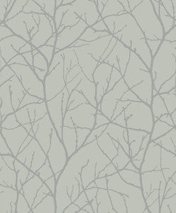 Trees Silhouette Eucalyptus & Silver Wallpaper by Antonina Vella