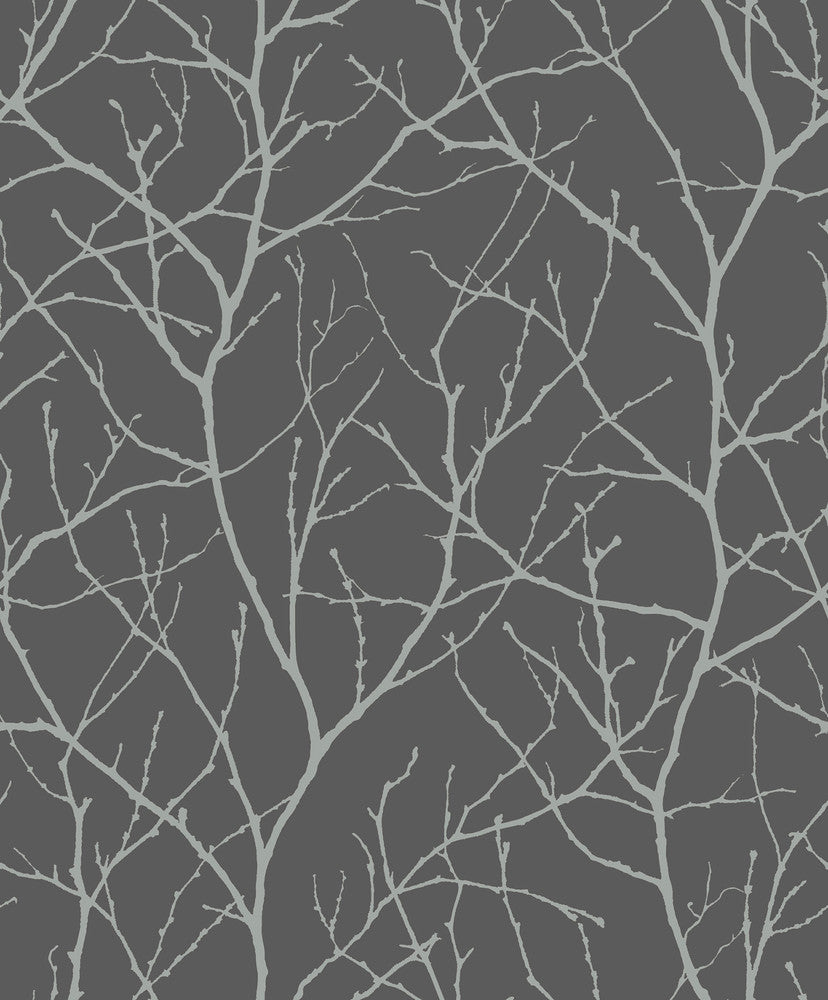 Trees Silhouette Charcoal & Silver Wallpaper by Antonina Vella Antonina Vella Modern Metals Second Edition Covers about 57.2 square feet 20.8-in by 33-ft long roll Unpasted 25.2 - Fabric Carolina -
