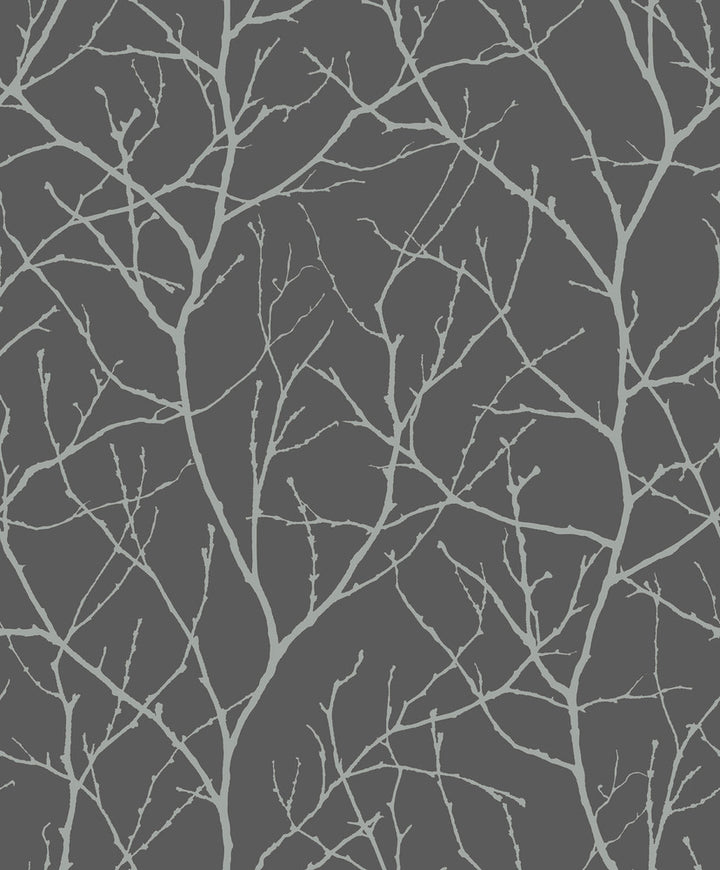 Trees Silhouette Charcoal & Silver Wallpaper by Antonina Vella Antonina Vella Modern Metals Second Edition Covers about 57.2 square feet 20.8-in by 33-ft long roll Unpasted 25.2 - Fabric Carolina -