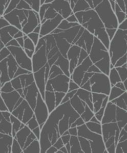 Trees Silhouette Charcoal & Silver Wallpaper by Antonina Vella