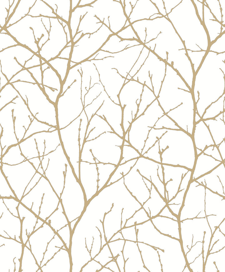 Trees Silhouette White & Gold Wallpaper by Antonina Vella Antonina Vella Modern Metals Second Edition Covers about 57.2 square feet 20.8-in by 33-ft long roll Unpasted 25.2 - Fabric Carolina -