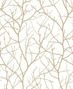 Trees Silhouette White & Gold Wallpaper by Antonina Vella