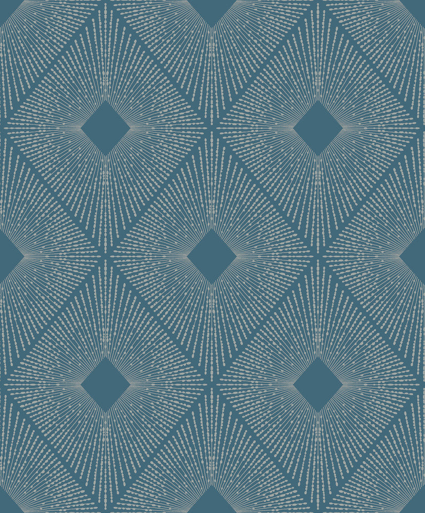 Harlowe Blue & Silver Wallpaper by Antonina Vella Antonina Vella Modern Metals Second Edition Covers about 57.2 square feet 20.8-in by 33-ft long roll Unpasted 12.6 - Fabric Carolina -