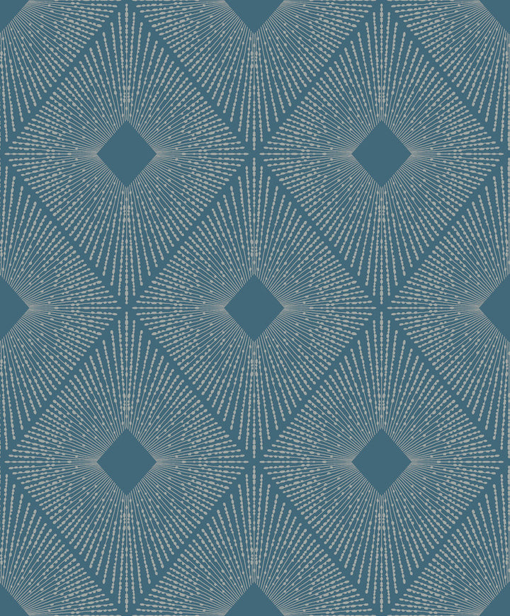 Harlowe Blue & Silver Wallpaper by Antonina Vella Antonina Vella Modern Metals Second Edition Covers about 57.2 square feet 20.8-in by 33-ft long roll Unpasted 12.6 - Fabric Carolina -