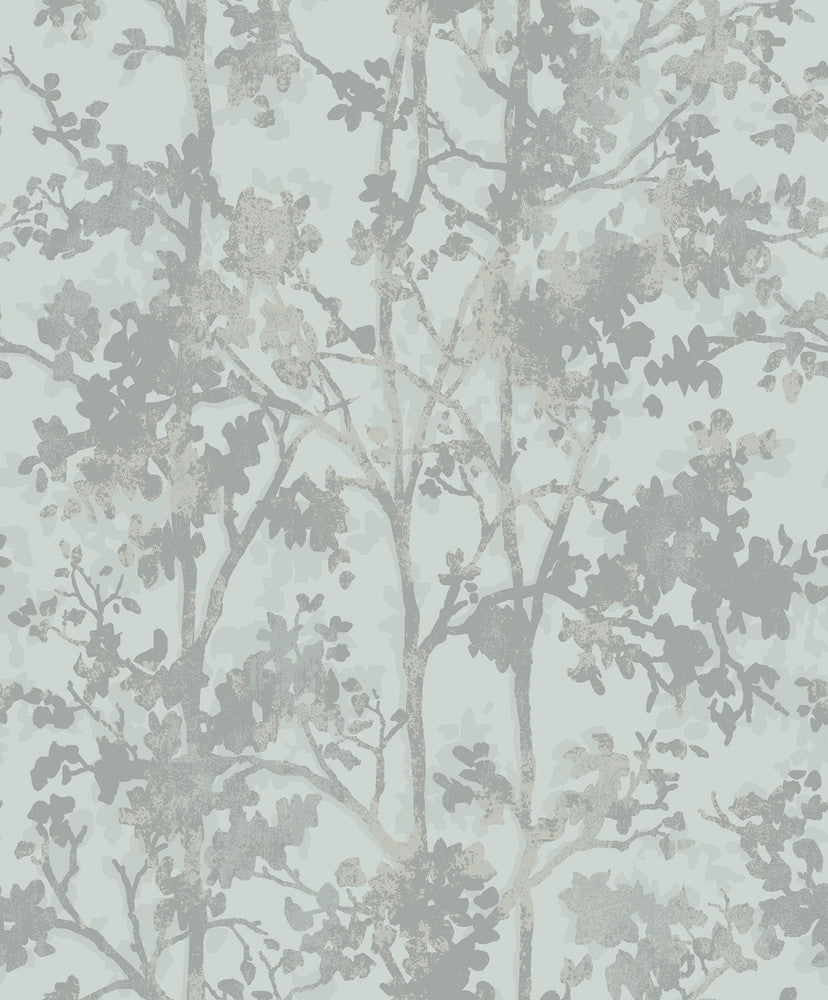 Shimmering Foliage Spa & Silver Wallpaper by Antonina Vella Antonina Vella Modern Metals Second Edition Covers about 57.2 square feet 20.8-in by 33-ft long roll Unpasted 25.2 - Fabric Carolina -