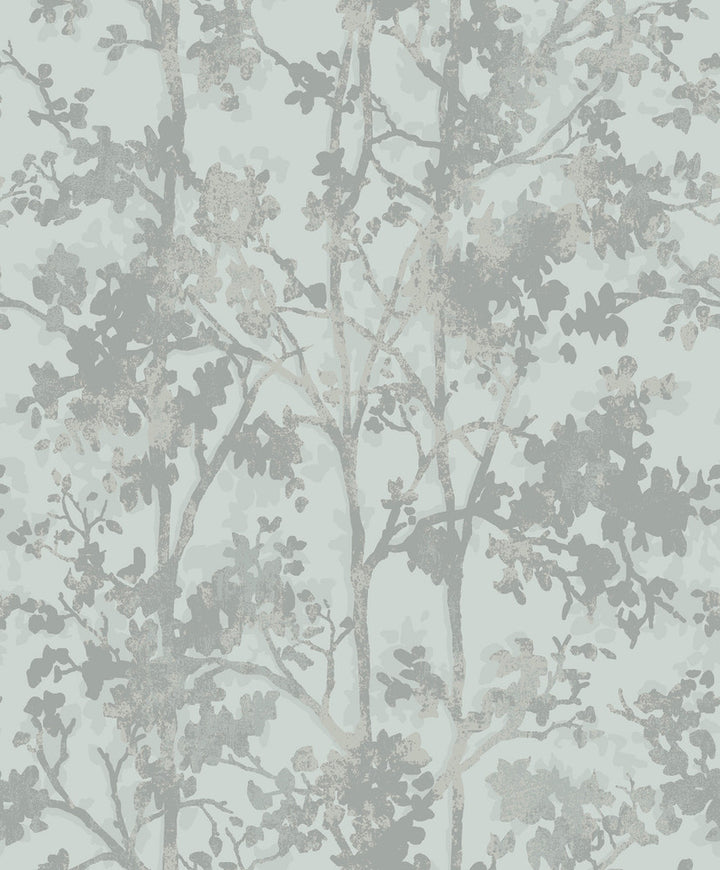 Shimmering Foliage Spa & Silver Wallpaper by Antonina Vella Antonina Vella Modern Metals Second Edition Covers about 57.2 square feet 20.8-in by 33-ft long roll Unpasted 25.2 - Fabric Carolina -