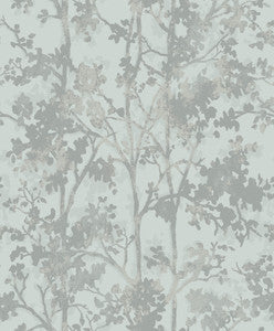 Shimmering Foliage Spa & Silver Wallpaper by Antonina Vella