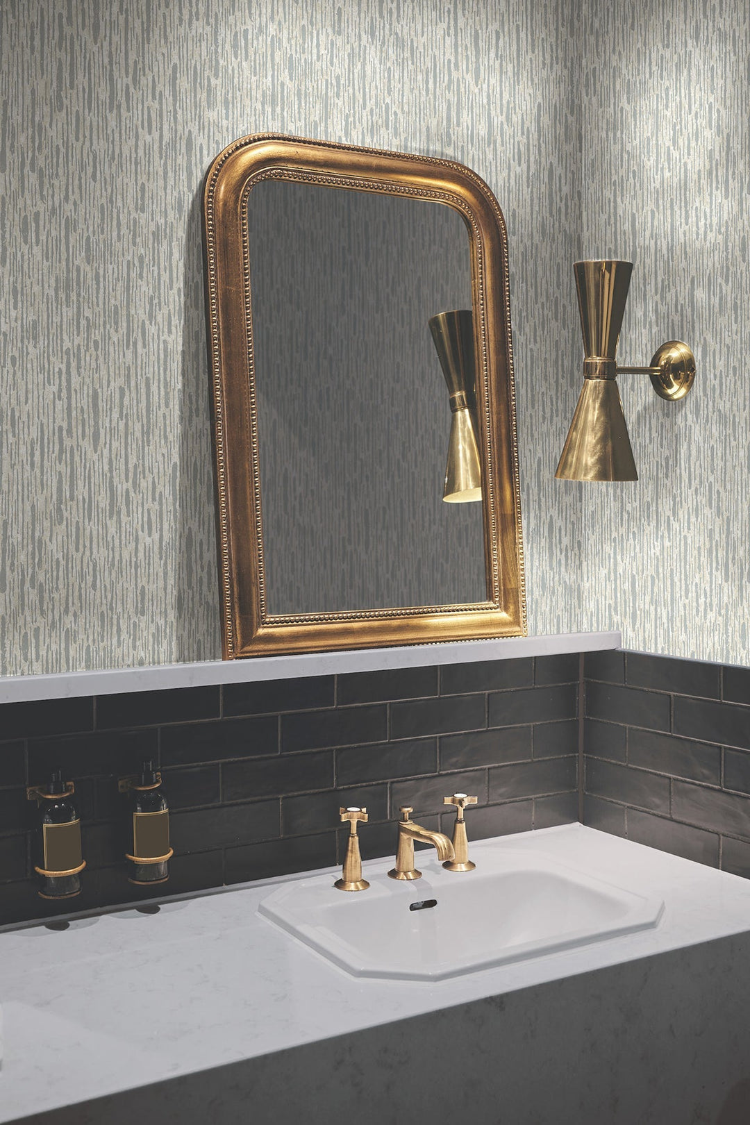 Metallic Cascade Cream & Silver Wallpaper by Antonina Vella Designer