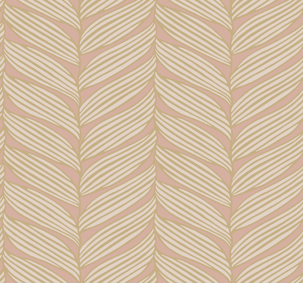 Luminous Leaves Blush & Gold Wallpaper by Antonina Vella Antonina Vella Modern Metals Second Edition Covers about 60.5 square feet 27-in by 26.9-ft long roll Unpasted 12.6 - Fabric Carolina -