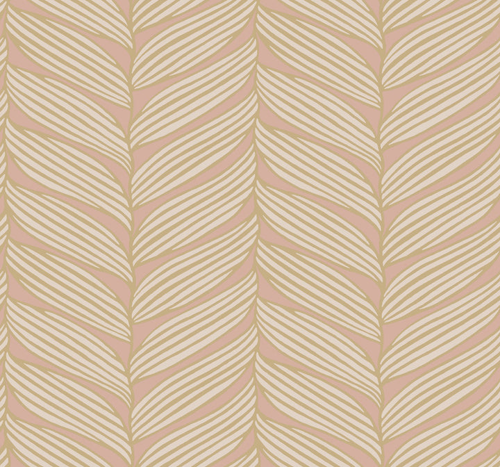 Luminous Leaves Blush & Gold Wallpaper by Antonina Vella Antonina Vella Modern Metals Second Edition Covers about 60.5 square feet 27-in by 26.9-ft long roll Unpasted 12.6 - Fabric Carolina -