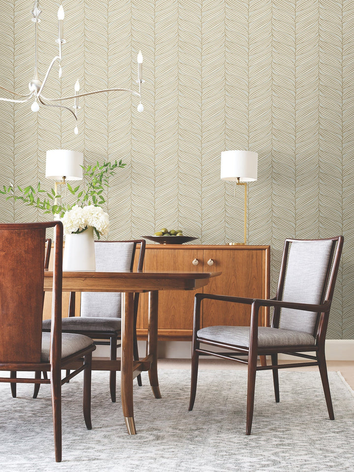 Luminous Leaves Neutral & Gold Wallpaper by Antonina Vella Designer