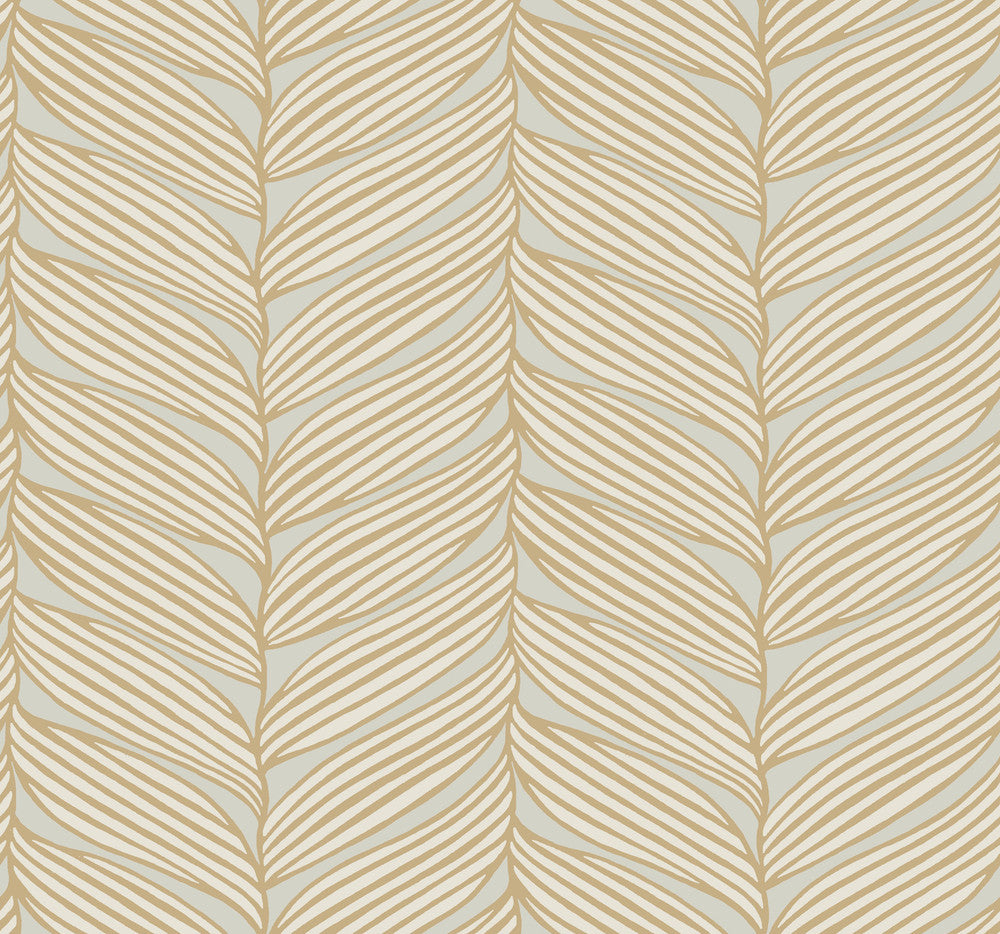 Luminous Leaves Neutral & Gold Wallpaper by Antonina Vella Antonina Vella Modern Metals Second Edition Covers about 60.5 square feet 27-in by 26.9-ft long roll Unpasted 12.6 - Fabric Carolina -