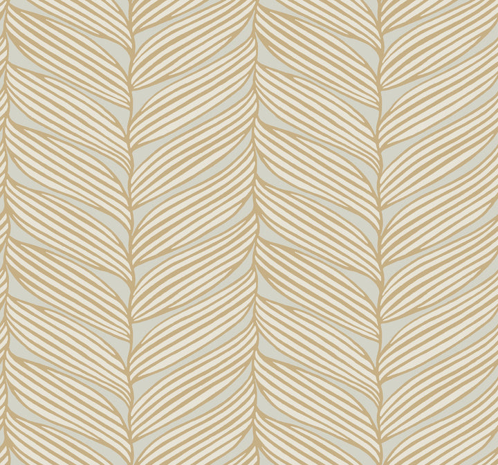 Luminous Leaves Neutral & Gold Wallpaper by Antonina Vella Antonina Vella Modern Metals Second Edition Covers about 60.5 square feet 27-in by 26.9-ft long roll Unpasted 12.6 - Fabric Carolina -