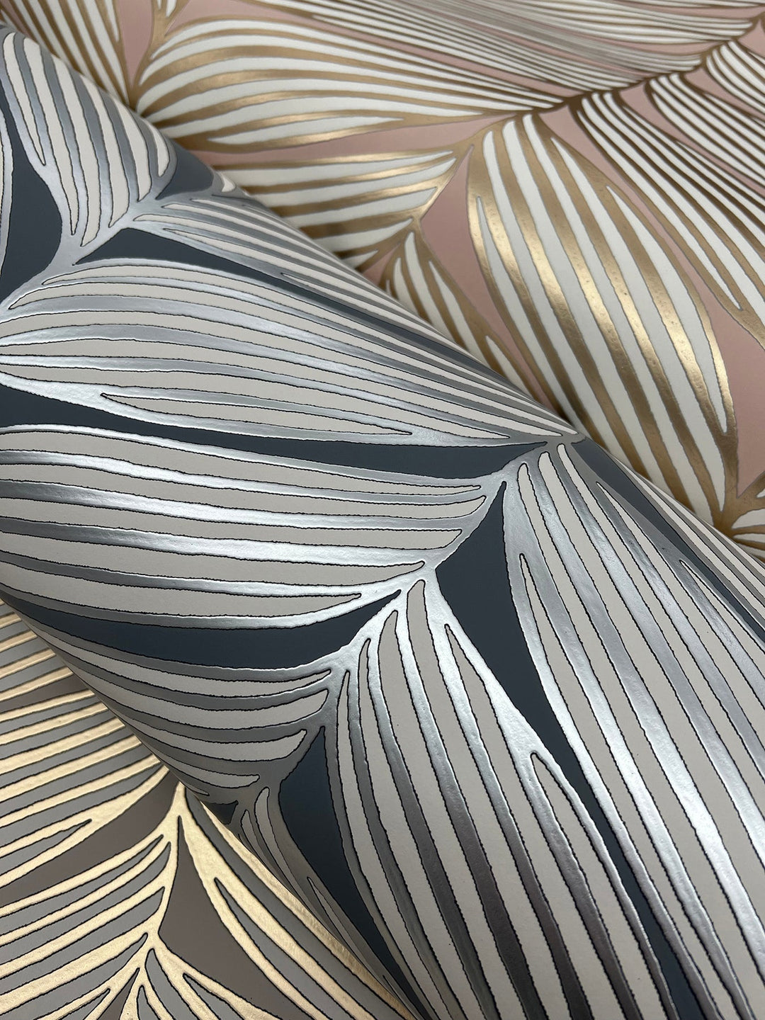 Luminous Leaves Charcoal & Silver Wallpaper by Antonina Vella Designer