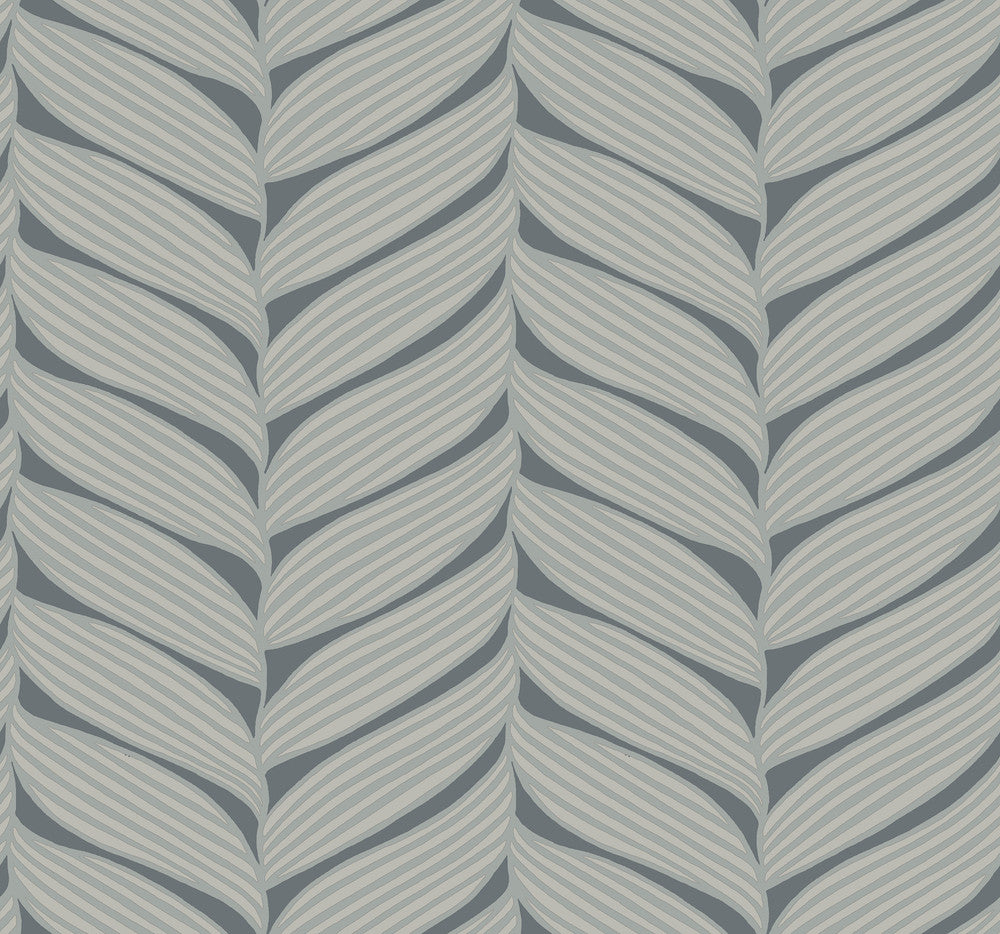 Luminous Leaves Charcoal & Silver Wallpaper by Antonina Vella Antonina Vella Modern Metals Second Edition Covers about 60.5 square feet 27-in by 26.9-ft long roll Unpasted 12.6 - Fabric Carolina -