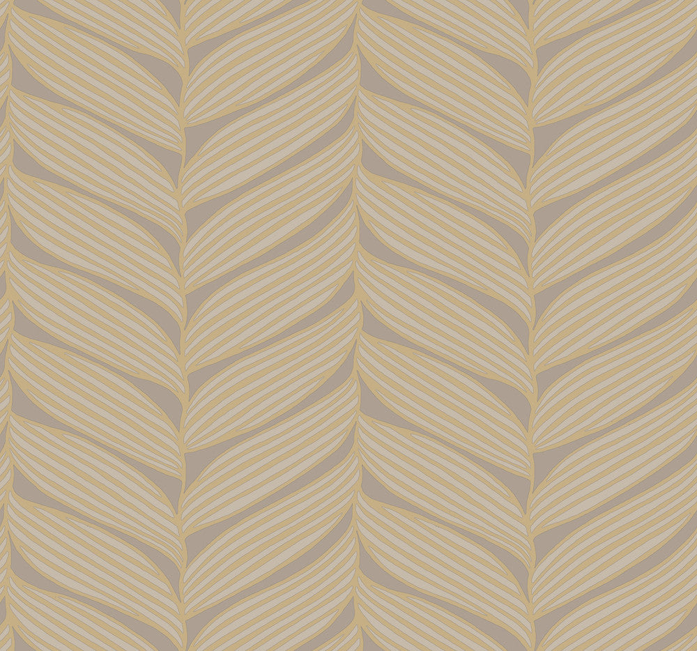 Luminous Leaves Grey & Gold Wallpaper by Antonina Vella Antonina Vella Modern Metals Second Edition Covers about 60.5 square feet 27-in by 26.9-ft long roll Unpasted 12.6 - Fabric Carolina -
