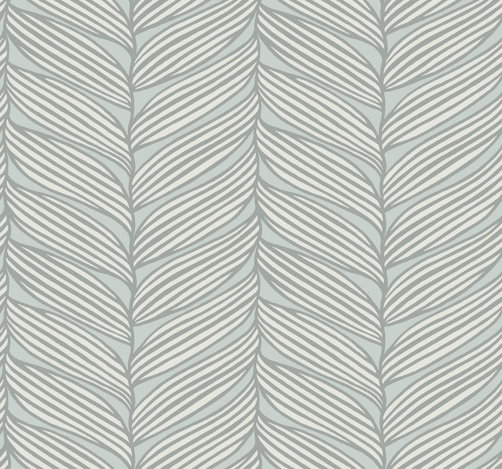 Luminous Leaves Spa & Silver Wallpaper by Antonina Vella Antonina Vella Modern Metals Second Edition Covers about 60.5 square feet 27-in by 26.9-ft long roll Unpasted 12.6 - Fabric Carolina -
