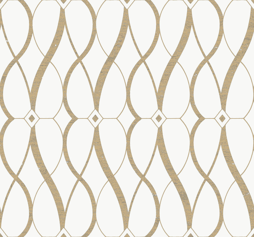 Graceful Geo Cream & Gold Wallpaper by Antonina Vella Antonina Vella Modern Metals Second Edition Covers about 60.5 square feet 27-in by 26.9-ft long roll Unpasted 25.2 - Fabric Carolina -