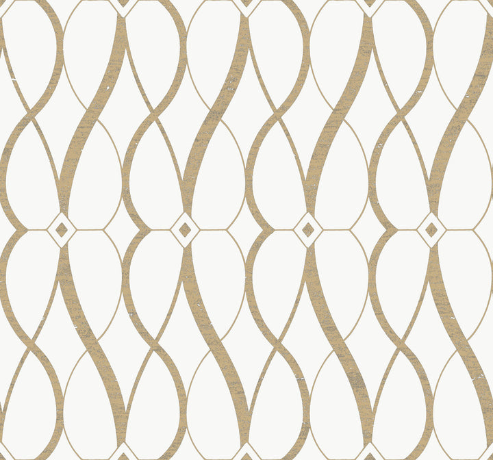Graceful Geo Cream & Gold Wallpaper by Antonina Vella Antonina Vella Modern Metals Second Edition Covers about 60.5 square feet 27-in by 26.9-ft long roll Unpasted 25.2 - Fabric Carolina -