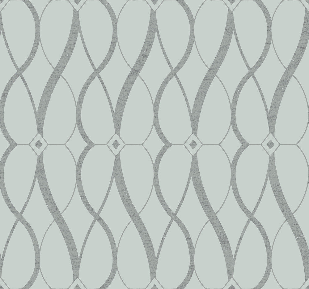 Graceful Geo Spa & Silver Wallpaper by Antonina Vella Antonina Vella Modern Metals Second Edition Covers about 60.5 square feet 27-in by 26.9-ft long roll Unpasted 25.2 - Fabric Carolina -