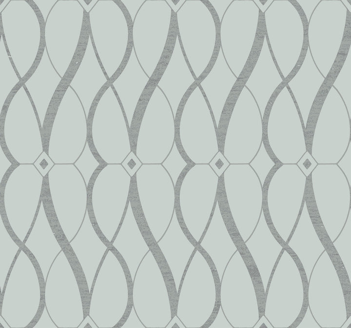 Graceful Geo Spa & Silver Wallpaper by Antonina Vella Antonina Vella Modern Metals Second Edition Covers about 60.5 square feet 27-in by 26.9-ft long roll Unpasted 25.2 - Fabric Carolina -