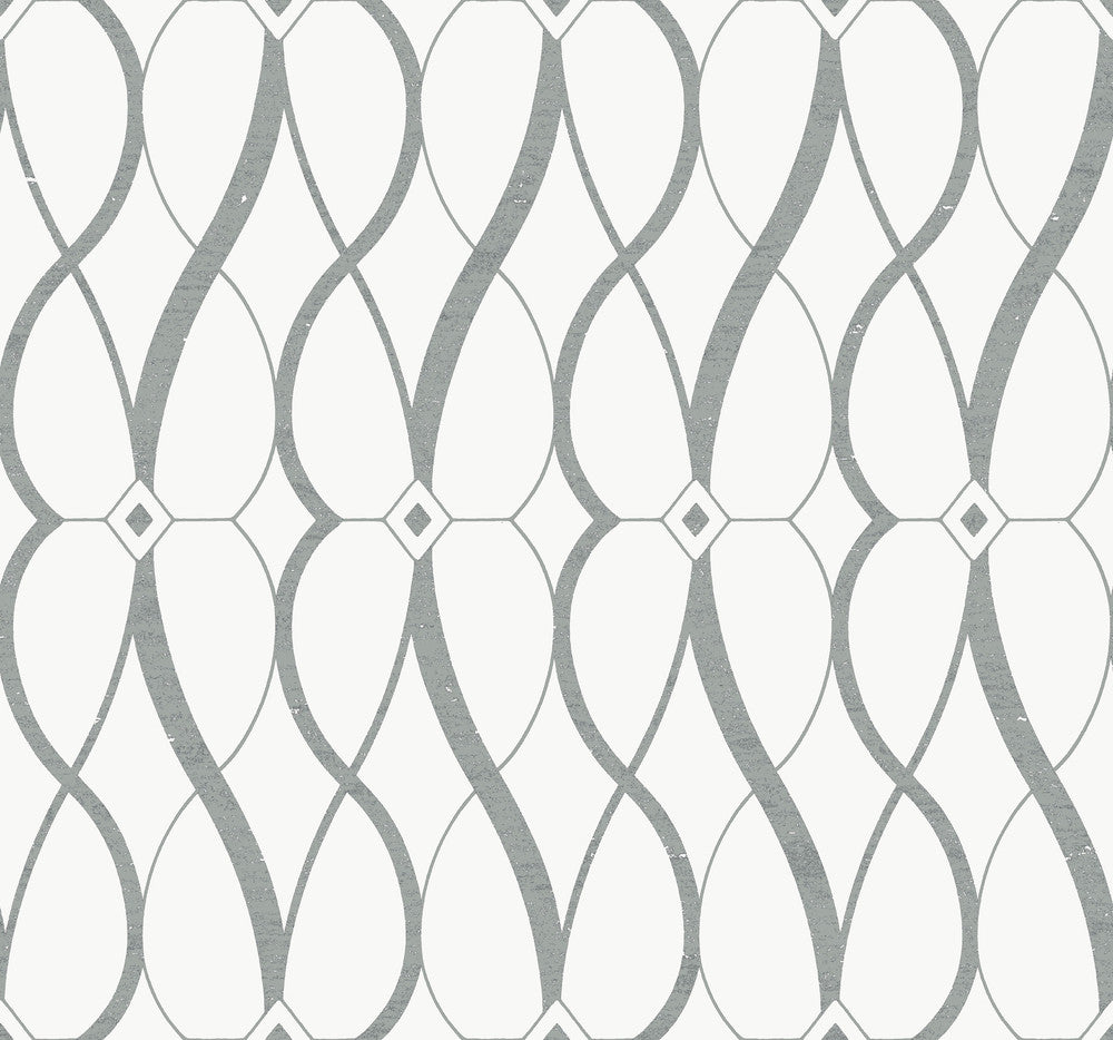 Graceful Geo White & Silver Wallpaper by Antonina Vella Antonina Vella Modern Metals Second Edition Covers about 60.5 square feet 27-in by 26.9-ft long roll Unpasted 25.2 - Fabric Carolina -