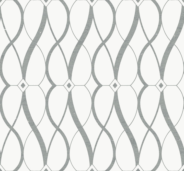 Graceful Geo White & Silver Wallpaper by Antonina Vella Antonina Vella Modern Metals Second Edition Covers about 60.5 square feet 27-in by 26.9-ft long roll Unpasted 25.2 - Fabric Carolina -
