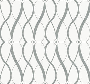 Graceful Geo White & Silver Wallpaper by Antonina Vella
